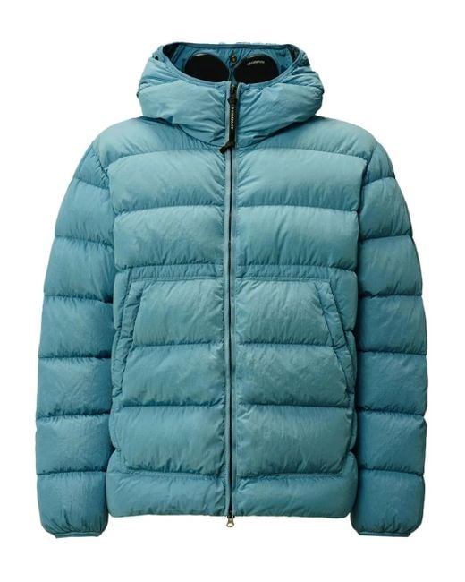C P Company Blue Goggle-Hood Down Jacket for men