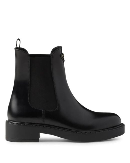 Prada Black Brushed Leather Chelsea Boots
