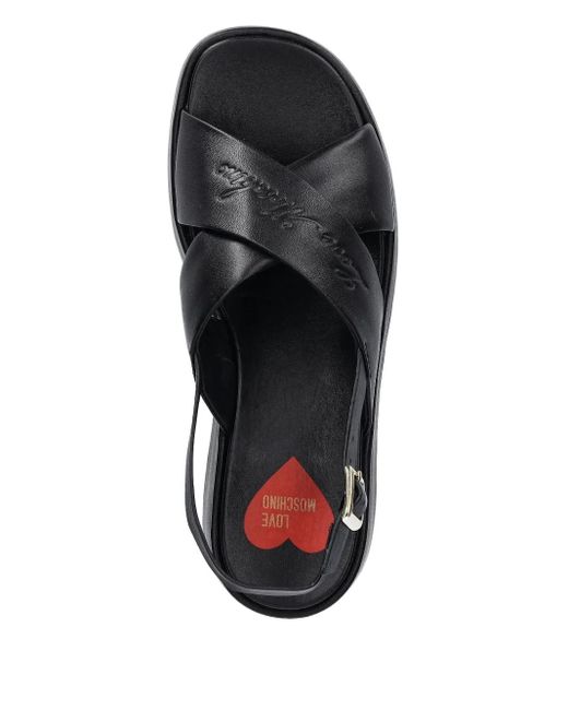 Love Moschino Black Crossover-Strap Platform Sandals