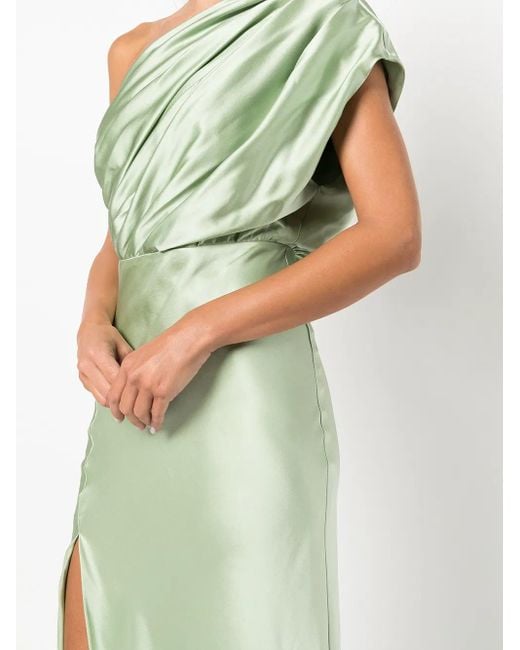 Michelle Mason Green Side-Slit One-Shoulder Gown