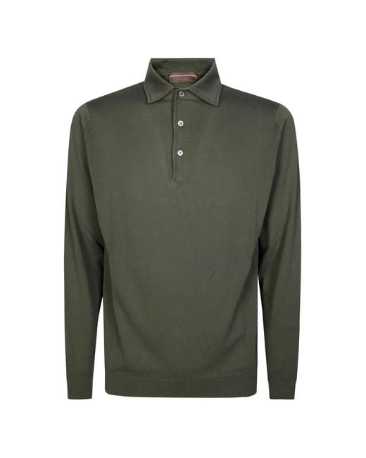 FILIPPO DE LAURENTIIS Green Long-Sleeve Polo Shirt for men
