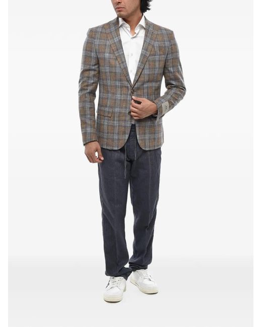 Corneliani Gray Checked Single-Breasted Blazer for men