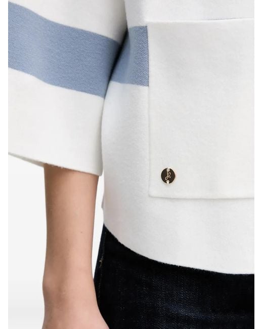 Joseph Ribkoff White Striped Zip-Up Sweater