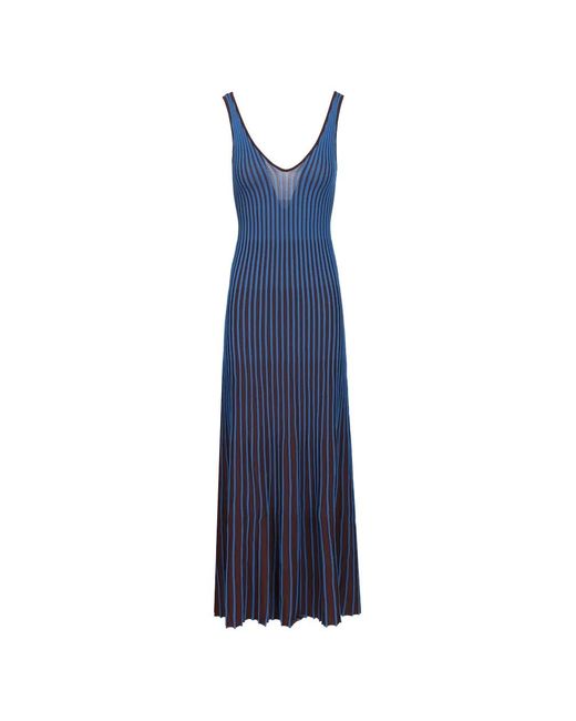 Staud Blue Stripe-Pattern Midi Dress