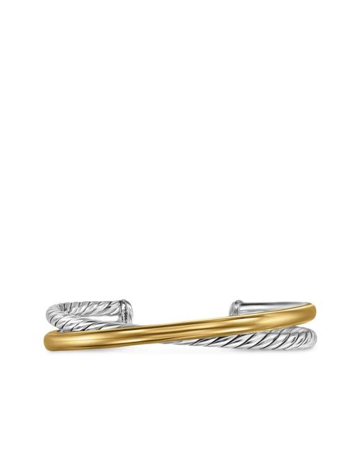 David Yurman White 14Kt And Sterling Crossover Two Row Cuff Bracelet (11Mm)