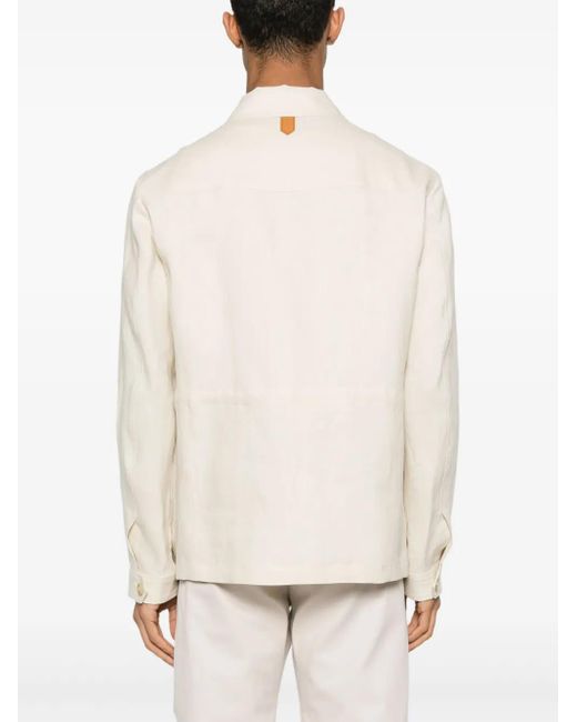 Canali White Linen Shirt Jacket for men