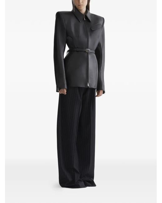 Mugler Black Leather Fitted Jacket