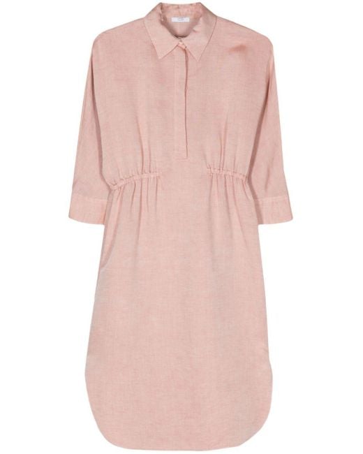 Peserico Pink Crop-sleeves Midi Shirtdress