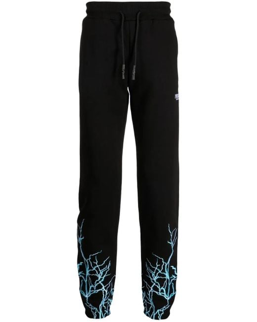 Phobia Black Lightning-Print Cotton Track Trousers for men