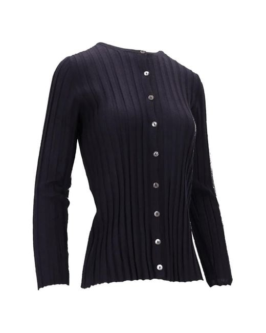 LA ROSE Blue Ribbed Button Cardigan