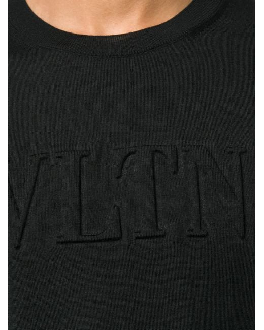 Valentino Garavani Black Logo-Embossed Wool Jumper for men