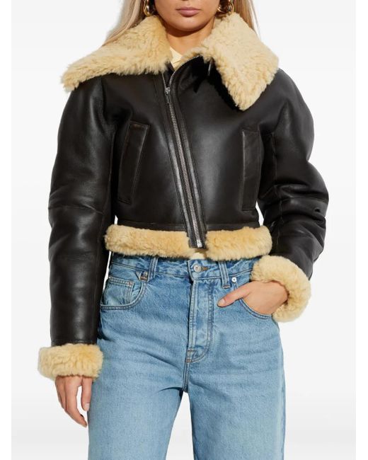 Jacquemus Cropped Leather Jacket in Black | Lyst