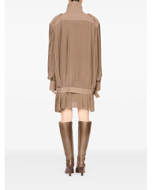 MM6 by Maison Margiela Natural Pleated High-Neck Dress