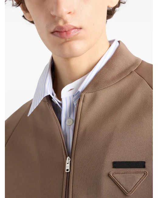 Prada Brown Brand-Patch Stretch-Woven Bomber Jacket Xxl for men