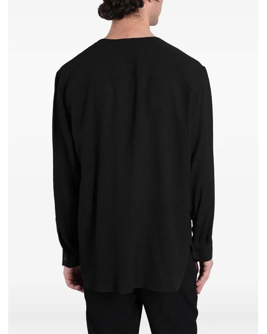 Emporio Armani Black Asymmetric Crinkled-Finish Shirt for men