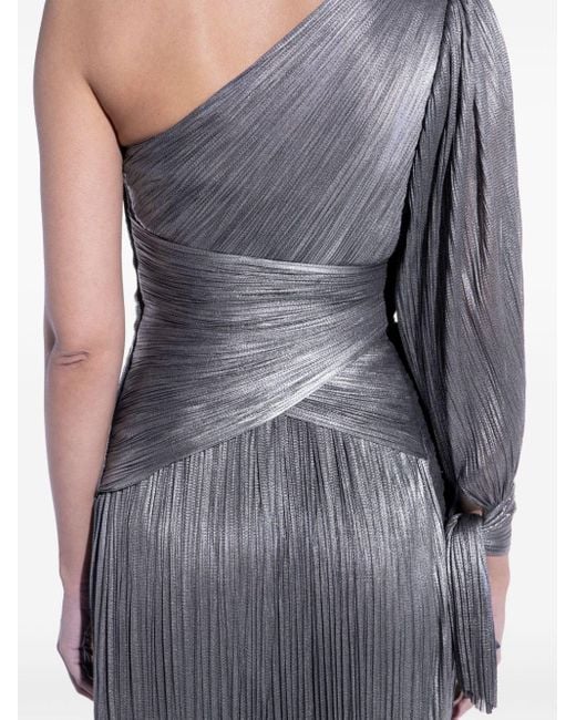 Maria Lucia Hohan Gray Palmer One-Shoulder Silk Gown