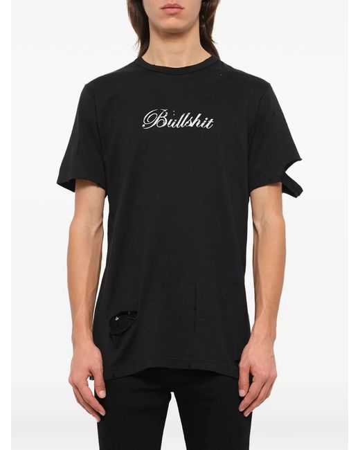 Mastermind Japan Black Distressed Logo-Print T-Shirt for men