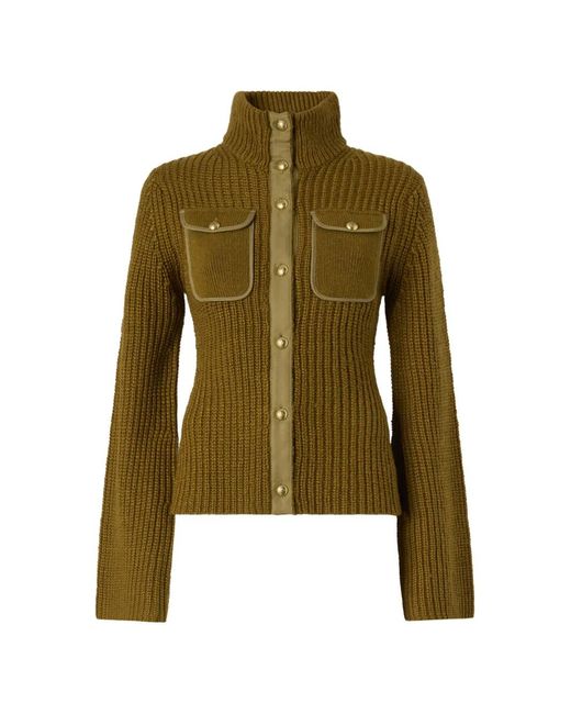 Pinko Green Ribbed-Knit Buttoned Cardigan