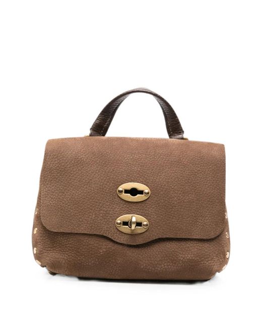 Zanellato Brown Postina Studded Pebbled-Leather Tote Bag