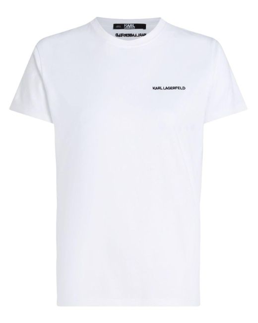 Karl Lagerfeld White Logo-embroidered Cotton T-shirt
