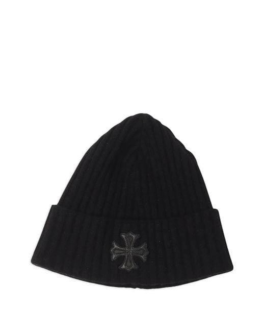 Chrome Hearts Black Leather-Patch Beanie Hat