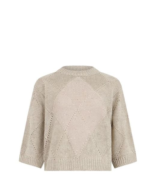 Peserico Natural Pull À Losanges Orné De Sequins