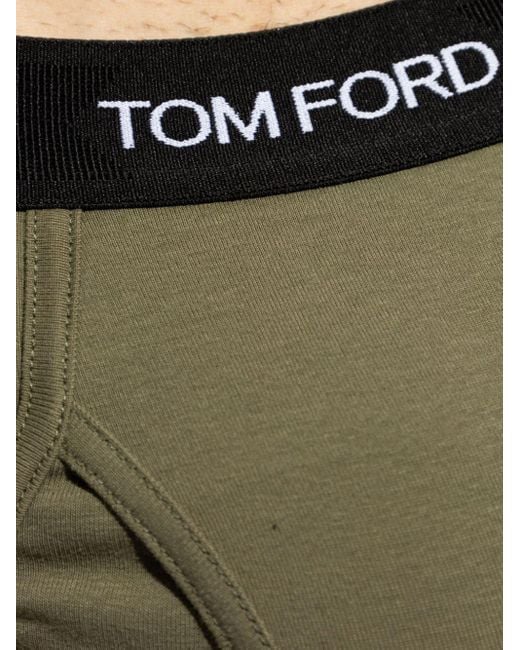 Tom Ford Green Logo-waistband Stretch-cotton Briefs for men