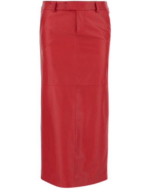 ARMARIUM Red Leather Column Skirt