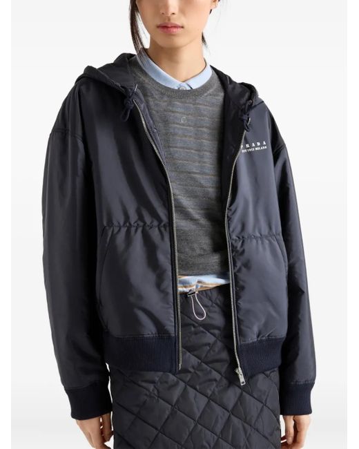 Prada Black Lightweight Re-Nylon Blousonjacke Mit Kapuze