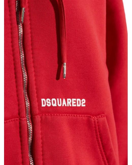 DSquared² Red Zip-Up Logo-Detail Hoodie