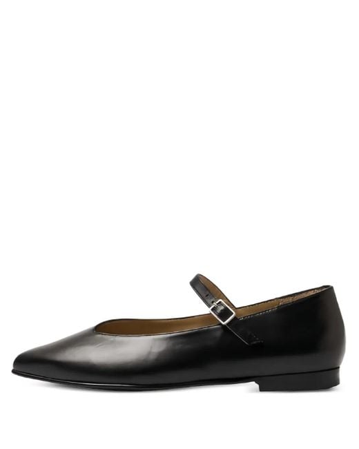 SELECTED Black Pointed-Toe Buckle-Strap Flats