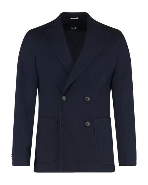 Boss Blue Double-Breasted Blazer for men