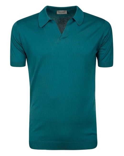 John Smedley Green V-Neck Polo-Collar T-Shirt for men
