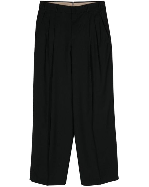 PT Torino Black Pleat-detail Tailored Trousers for men
