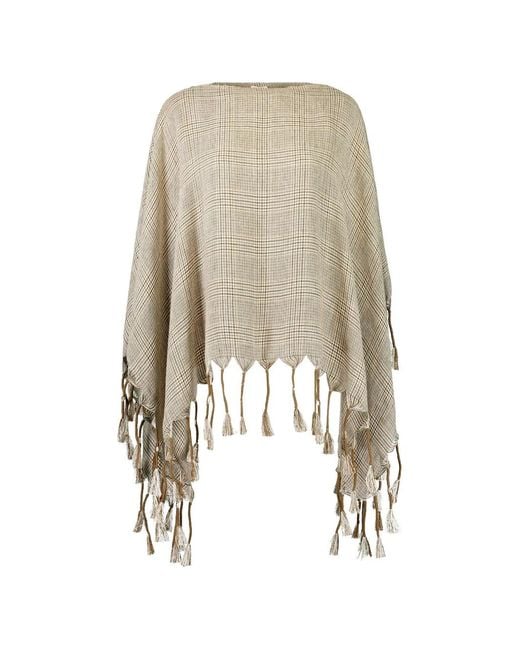 Brunello Cucinelli White Prince Of Wales Fringed Poncho