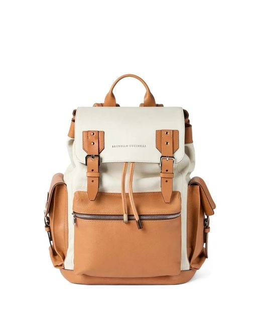 Brunello Cucinelli Natural Grained Leather City Backpack for men