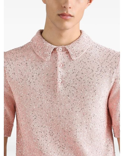 Dolce & Gabbana Pink Silk Polo Shirt With Sequins for men