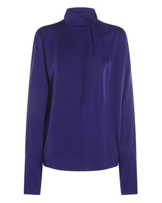 Tom Ford Blue High-Neck Blouse