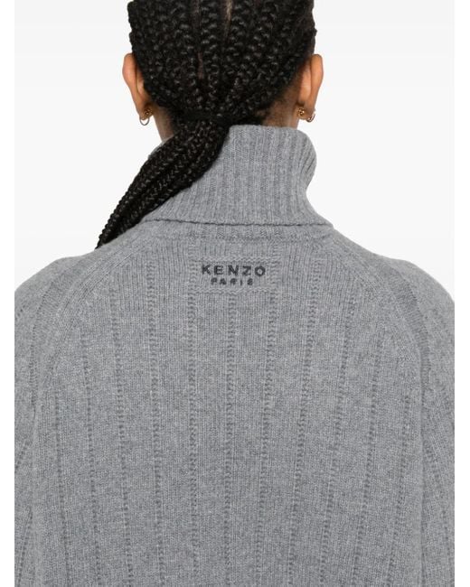 KENZO Gray Ribbed-Knit Jumper