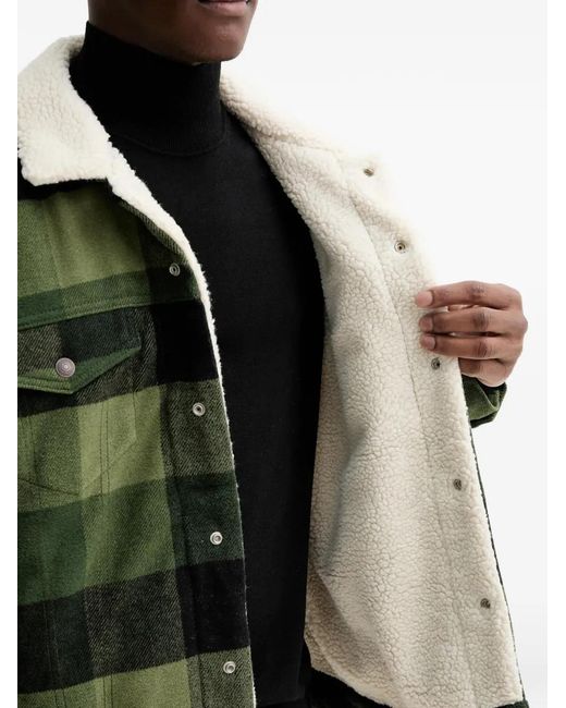Levi's Green Veste Boutonnée À Carreaux Et Col En Peau Lainée for men