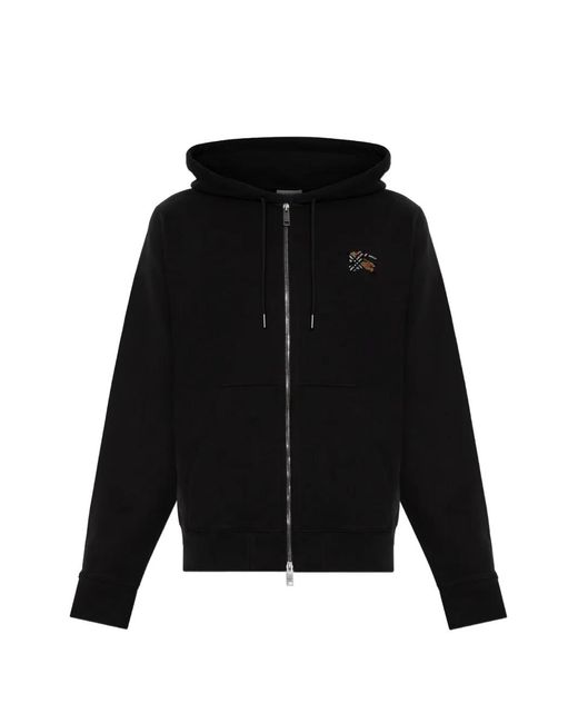 Burberry Black Embroidered Zip-Up Hoodie for men