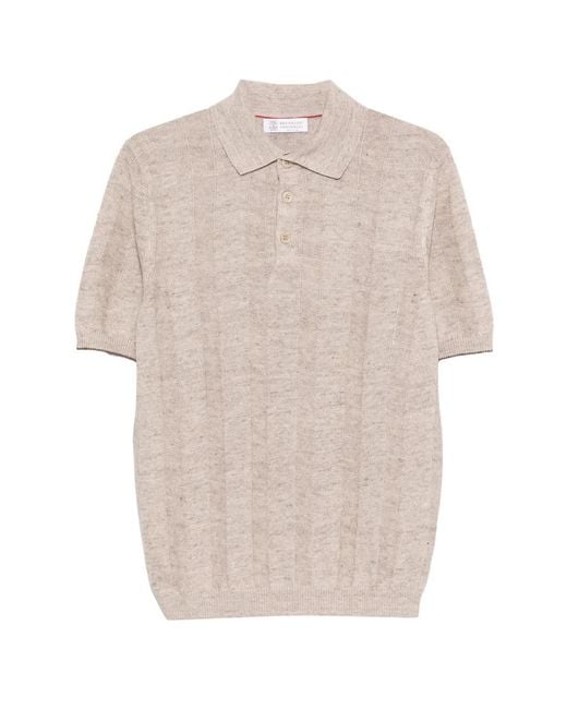 Brunello Cucinelli White Linen And Cotton Blend Polo Shirt for men