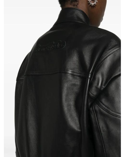 Acne Black Logo-Embossed Leather Jacket