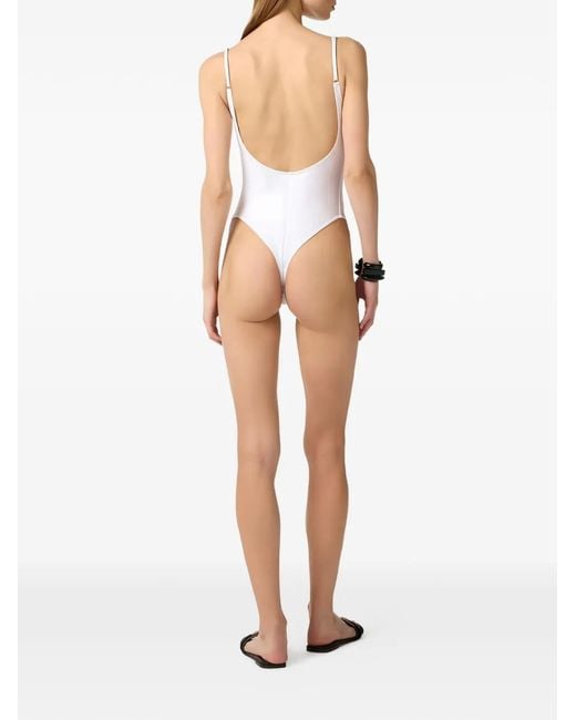 Elisabetta Franchi White Lettering-Print Swimsuit