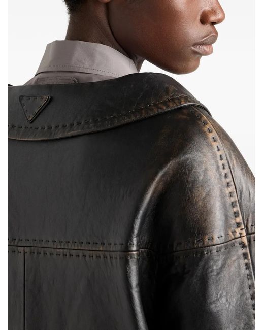 Prada Gray Antiqued Nappa Leather Jacket