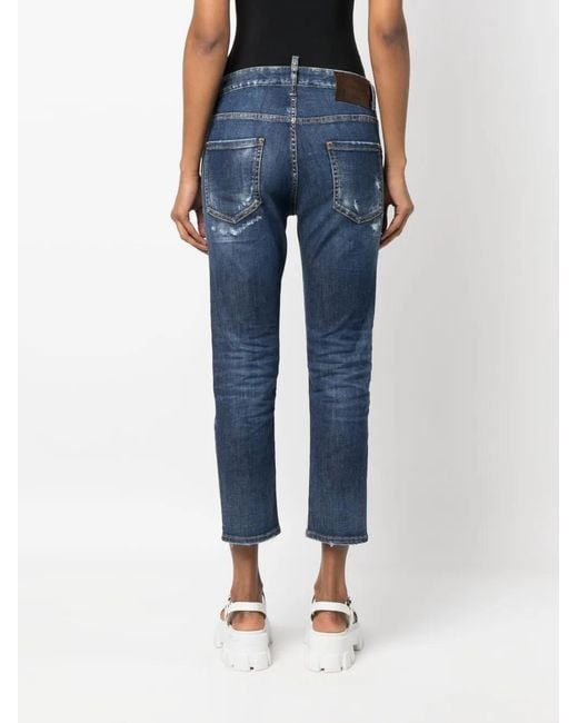 Jean Crop À Patch Logo DSquared² en coloris Blue