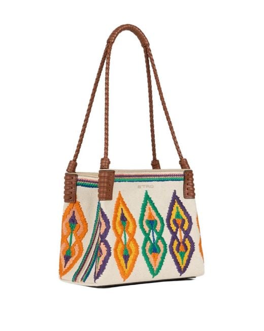 Etro White Small Canvas Libra Tote Bag With Embroidery