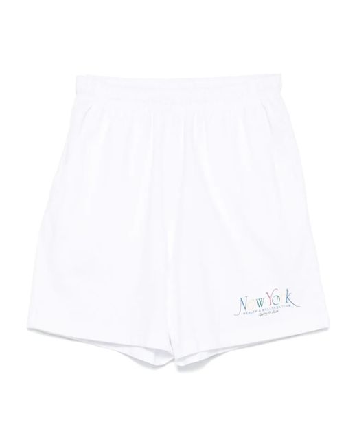 Sporty & Rich White Elastic-Waistband Logo Shorts for men