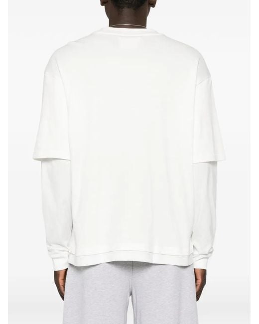 Woc White Layered-Sleeve Crew-Neck T-Shirt for men