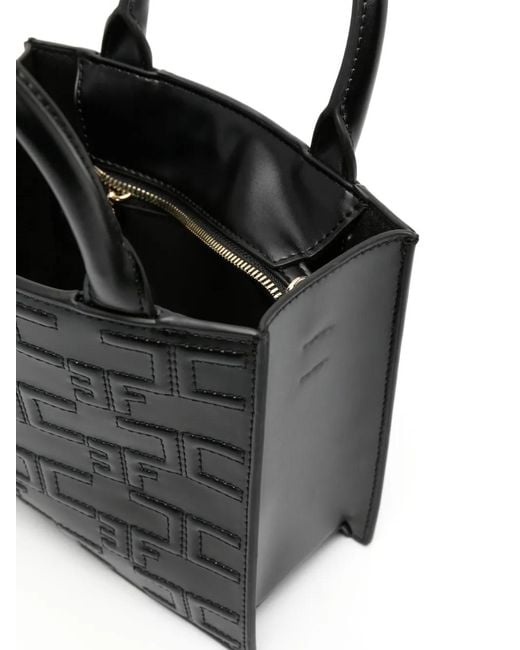Elisabetta Franchi Black Bold Monogram Small Shopper Bag